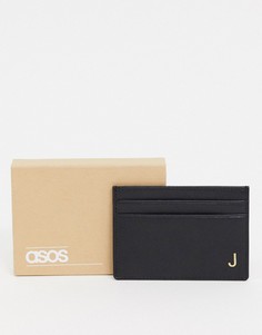 Кожаная кредитница с инициалом "J" ASOS DESIGN-Черный