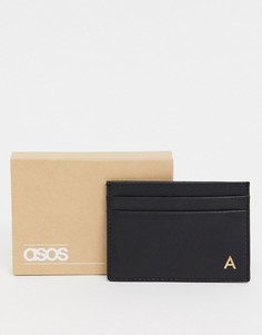 Кожаная кредитница с инициалом "А" ASOS DESIGN-Черный