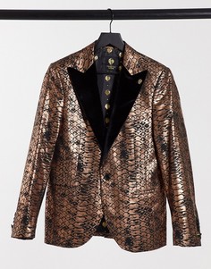 Пиджак медного цвета с бархатными лацканами и чешуйчатым принтом Twisted Tailor-Золотистый
