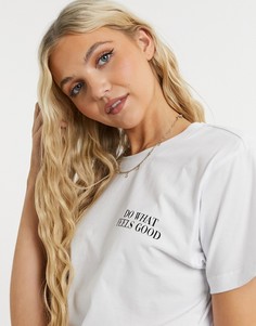 Белая футболка с подплечниками и принтом «Do what feels good» ASOS DESIGN-Белый