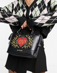 Черная сумка с заклепками и ручкой сверху Love Moschino-Черный