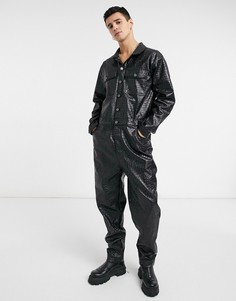 Черный комбинезон из искусственной кожи под змею ASOS DESIGN