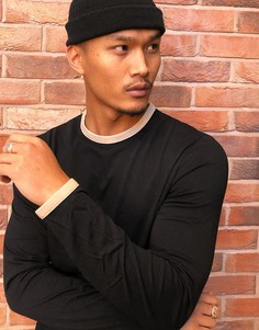 Лонгслив из органического хлопка с черной окантовкой ASOS DESIGN-Бежевый