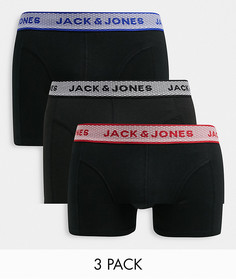 Набор из 3 черных боксеров-брифов с контрастным поясом Jack & Jones-Серый