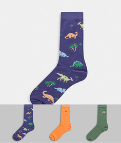 Набор из трех пар носков до щиколотки с вышивкой динозавра ASOS DESIGN-Многоцветный