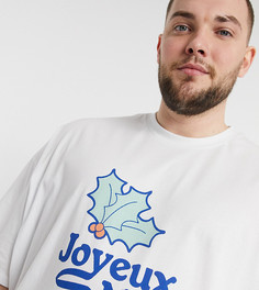 Белая футболка с рождественским принтом Joyeux Noel спереди ASOS DESIGN Plus-Белый