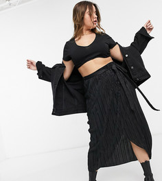 Черная плиссированная юбка с запахом и поясом ASOS DESIGN Curve-Черный