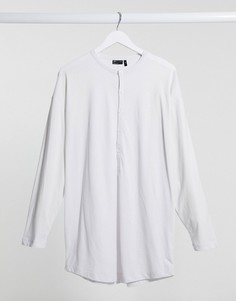 Светло-серый удлиненный лонгслив в стиле oversized с воротником на пуговицах ASOS DESIGN-Бежевый