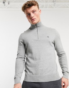 Свитер из хлопка с короткой молнией и воротником в рубчик Original Penguin-Серый