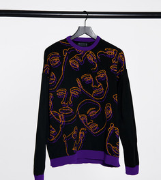 Черный трикотажный oversized-джемпер с рисунком ASOS DESIGN Tall