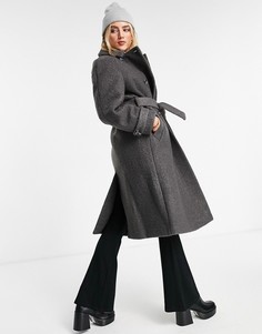 Пальто-тренч из пряжи букле угольного цвета Topshop-Серый