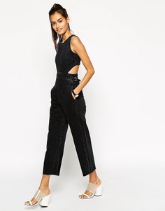 Черный джинсовый комбинезон с широкими штанинами ASOS