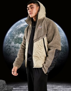 Светло-бежевая куртка на молнии с капюшоном и вставками из флиса Nike Heritage Essentials Winter-Светло-бежевый