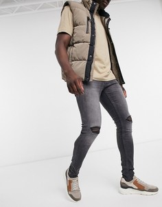 Джинсы выбеленного черного цвета с эффектом напыления и рваной отделкой Jack & Jones Intelligence Tom-Черный