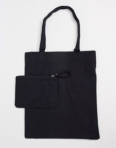 Черная парусиновая сумка-тоут со съемным кошельком ASOS DESIGN-Черный