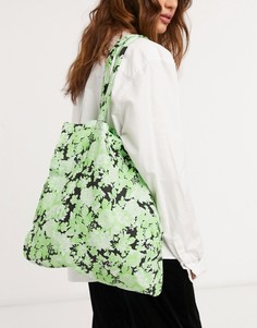 Зеленая сумка-шопер из органического хлопка с цветочным принтом ASOS DESIGN-Многоцветный