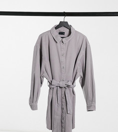 Лавандовое выбеленная джинсовое платье-рубашка в стиле oversized с поясом ASOS DESIGN Curve-Фиолетовый