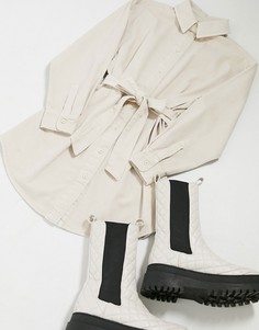 Джинсовое платье-рубашка в стиле oversized с ремнем молочного цвета ASOS DESIGN-Кремовый