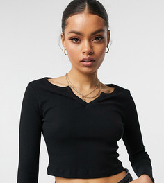 Черный облегающий лонгслив с разрезом на горловине ASOS DESIGN Petite