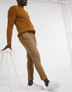 Зауженные строгие брюки из смесовой шерсти светло-коричневого цвета ASOS DESIGN-Бежевый