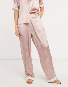 Атласные пижамные брюки бежевого цвета с принтом в виде тигров River Island-Бежевый