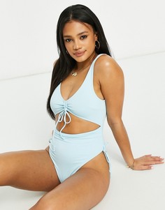Голубой присборенный купальник ASOS DESIGN