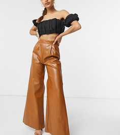 Светло-коричневые широкие брюки из искусственной кожи NaaNaa Petite-Светло-коричневый