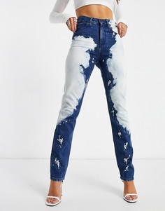 Темно-синие джинсы прямого кроя с принтом тай-дай Calvin Klein Jeans EST 1978-Голубой