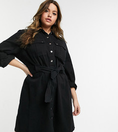 Черное джинсовое платье-рубашка с поясом New Look Curve-Черный