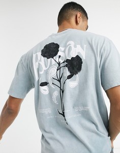 Голубая футболка с принтом на спине Topman-Голубой