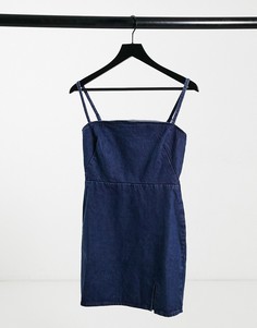 Джинсовое платье мини цвета индиго на лямках ASOS DESIGN Hourglass-Голубой