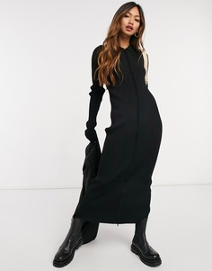 Черное трикотажное платье на молнии Weekday Riana-Черный