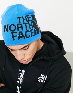 Черно-синяя двусторонняя шапка-бини с принтом в стиле ретро The North Face-Голубой