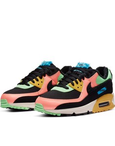 Черные кроссовки с яркими вставками и искусственным мехом Nike Air Max 90-Многоцветный