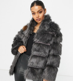 Серая шуба из искусственного меха с воротником-стойкой Missguided Petite-Серый