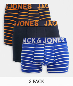 Набор из 3 пар полосатых боксеров-брифов голубого, синего и оранжевого цвета Jack & Jones-Многоцветный