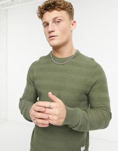 Джемпер в полоску цвета хаки Jack & Jones Premium-Зеленый