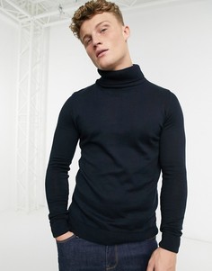 Темно-синий свитшот с отворачивающимся воротом New Look