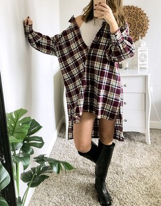 Фиолетовое oversized платье-рубашка мини в клетку в стиле бойфренда ASOS DESIGN-Многоцветный