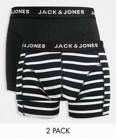Подарочный набор из 2 трусов-боксеров в полоску и однотонных Jack & Jones-Черный