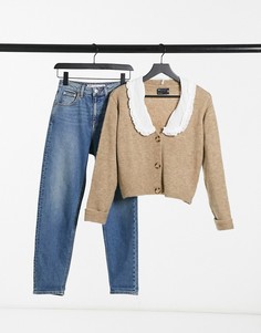Бежевый свободный кардиган со съемным воротником ASOS DESIGN