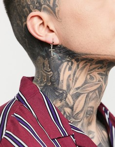 Золотистые серьги-кольца с подвеской в виде креста Topman-Золотистый