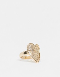 Золотистое кольцо с сердечком и надписью "Love" ASOS DESIGN-Золотистый