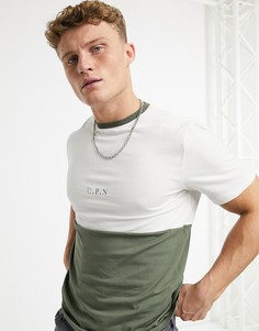Футболка цвета темный хаки в стиле колор блок New Look-Зеленый