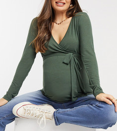 Топ цвета хаки для кормления с запахом Mamalicious Maternity-Зеленый Mama.Licious