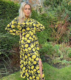 Платье мидакси цвета охры с контрастным цветочным принтом Closet London Plus-Многоцветный