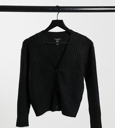Черный кардиган на пуговицах в рубчик New Look Petite
