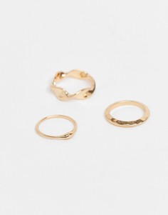 Набор из 3 позолоченных колец Weekday Ina-Золотистый