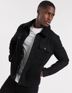 Черная джинсовая куртка со съемным воротником "борг" ASOS DESIGN-Черный