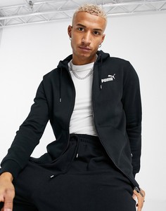 Худи черного цвета на молнии с большим логотипом на груди Puma Essentials-Черный